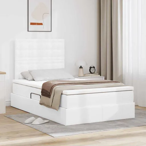 Cama com Armazenamento Branco 120 x 190 cm Couro Sintético
