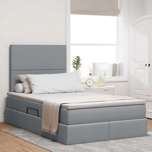 Cama com Arrumação e Colchão Cinzento-Claro 120 x 190 cm Tecido