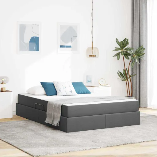 Cama com Arrumação e Colchão Cinza Escuro 140 x 190 cm