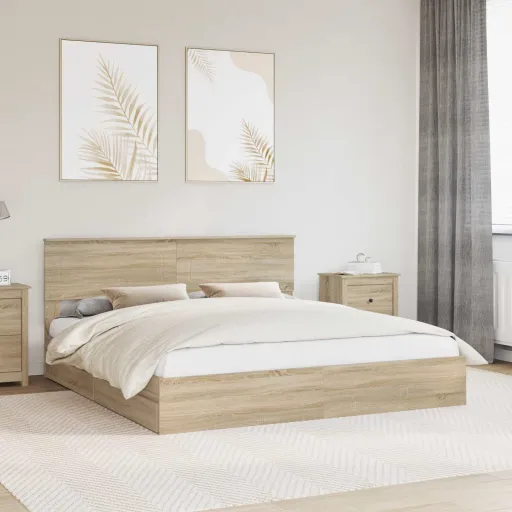 Cama com Armazenamento com Gaveta Carvalho Sonoma 200 x 200 cm