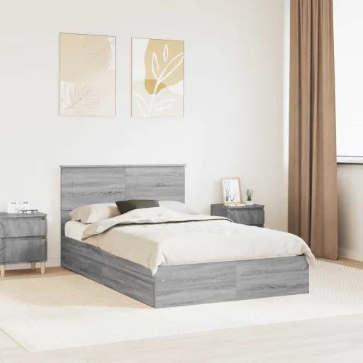Cama com Armazenamento com Cabeceira Cinza Sonoma 120 x 200 cm