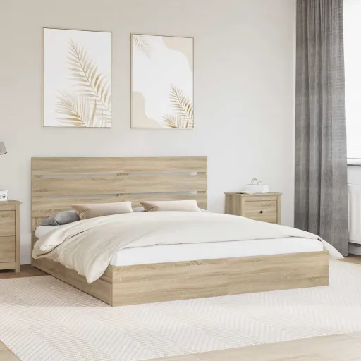 Cama com Armazenamento com Gaveta Carvalho Sonoma 200 x 200 cm