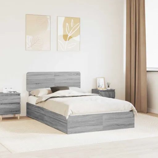 Cama com Armazenamento com Cabeceira Cinza Sonoma 120 x 190 cm