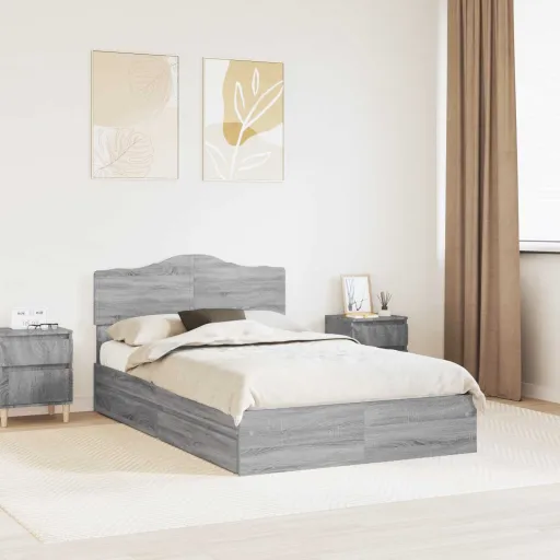 Cama com Armazenamento com Cabeceira Cinza Sonoma 120 x 190 cm