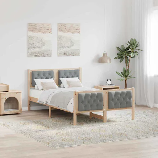 Estrutura da Cama com Cabeceira Cinzento-Claro 135 x 190 cm
