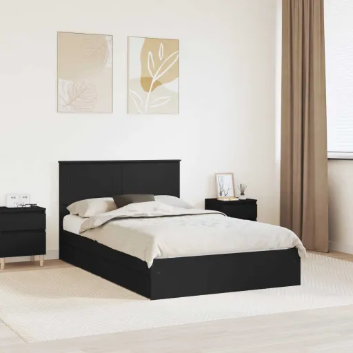 Cama com Armazenamento Preto 120 x 200 cm Madeira Processada