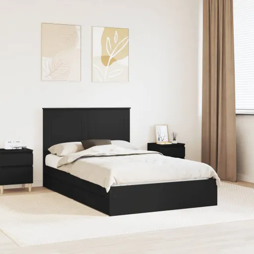 Cama com Armazenamento Preto 120 x 200 cm Madeira Processada