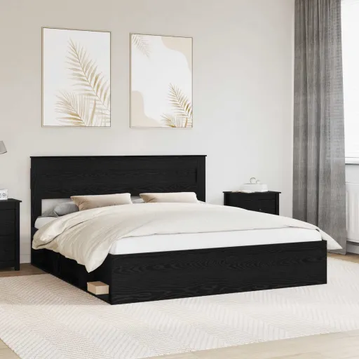 Estrutura da Cama Preto 200 x 200 cm Madeira de Pinheiro Sólida