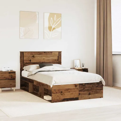 Estrutura da Cama com Cabeceira Madeira Antiga 120 x 200 cm