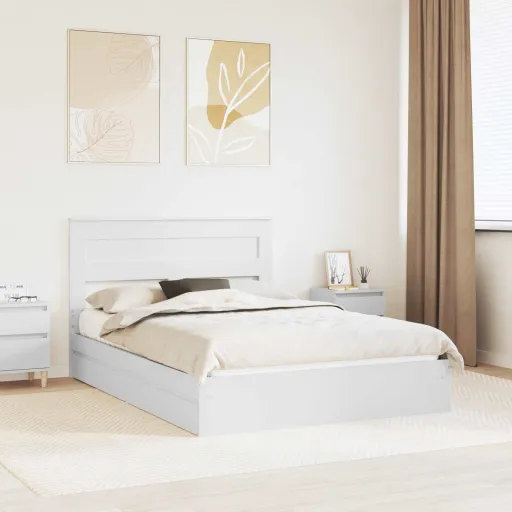 Cama com Armazenamento Branco 140 x 190 cm Madeira Processada