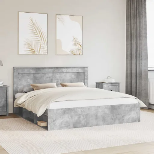 Estrutura da Cama com Cabeceira Concreto 200 x 200 cm