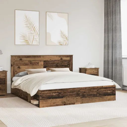 Estrutura da Cama com Cabeceira Madeira Antiga 200 x 200 cm