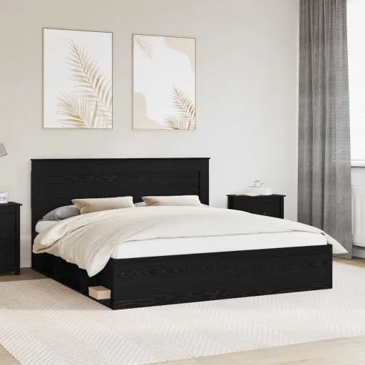 Estrutura da Cama Preto 180 x 200 cm Madeira de Pinheiro Sólida