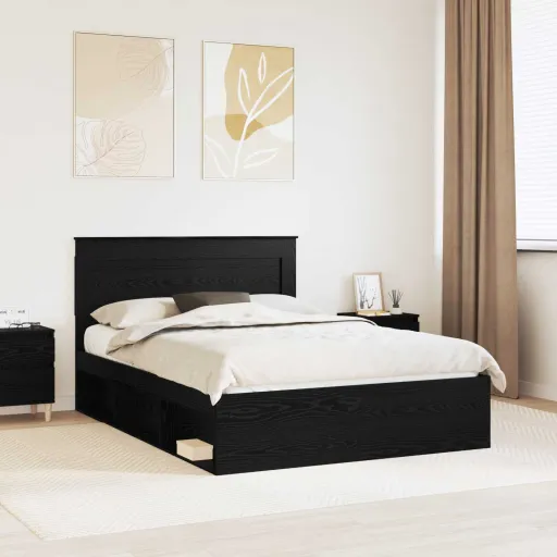 Estrutura da Cama Preto 150 x 200 cm Madeira de Pinheiro Sólida