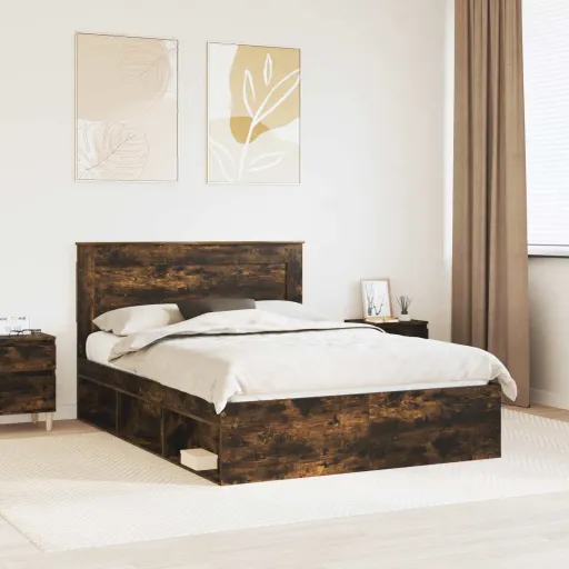 Estrutura da Cama com Cabeceira Carvalho Defumado 140 x 190 cm