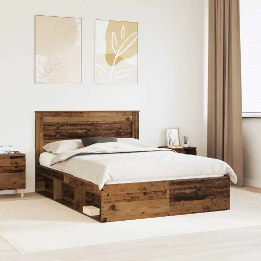 Estrutura da Cama com Cabeceira Madeira Antiga 140 x 190 cm