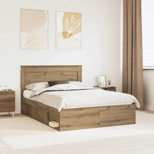 Estrutura da Cama com Cabeceira Carvalho Artesanal 140 x 190 cm