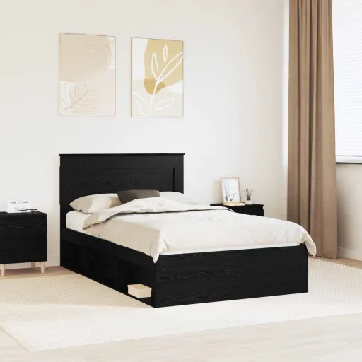 Estrutura da Cama Preto 120 x 190 cm Madeira de Pinheiro Sólida