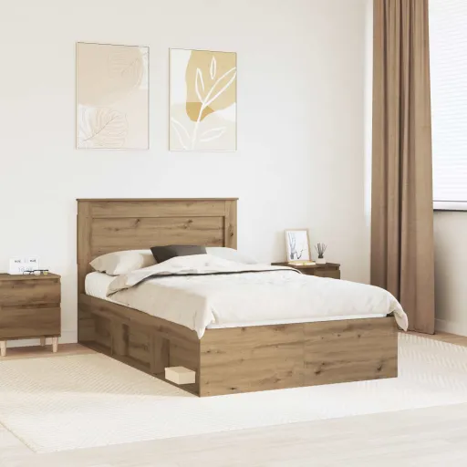 Estrutura da Cama com Cabeceira Carvalho Artesanal 120 x 190 cm
