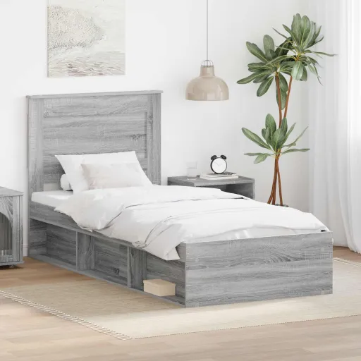 Estrutura da Cama com Cabeceira Cinza Sonoma 100 x 200 cm