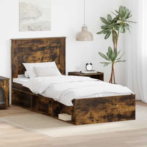 Estrutura da Cama com Cabeceira Carvalho Defumado 90 x 200 cm