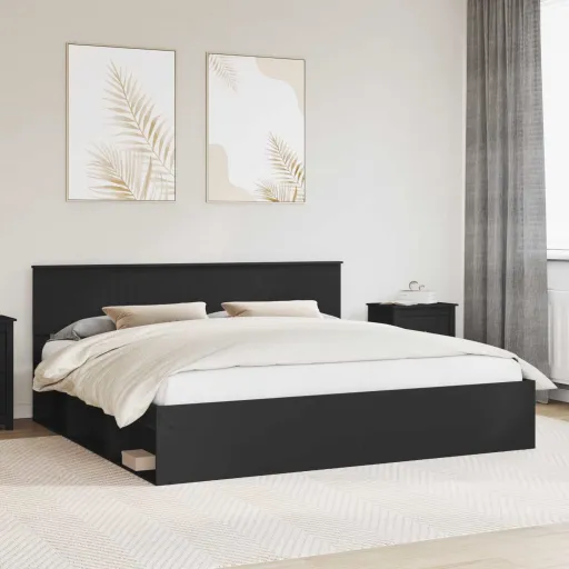 Estrutura da Cama Preto 200 x 200 cm Madeira de Pinheiro Sólida