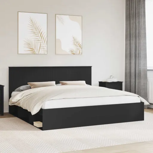 Estrutura da Cama Preto 200 x 200 cm Madeira de Pinheiro Sólida
