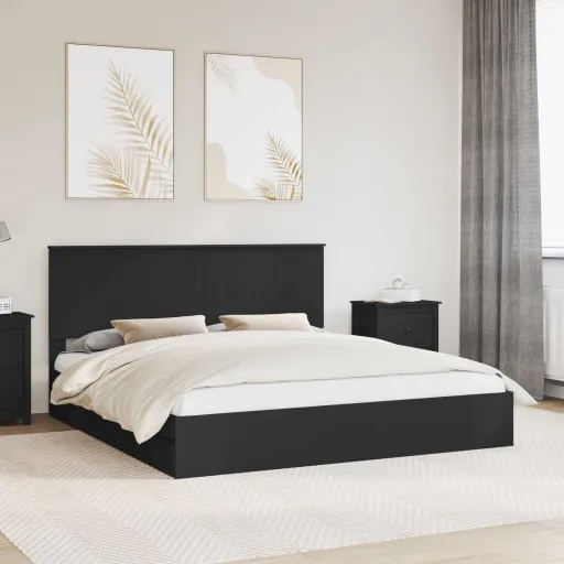 Cama com Armazenamento Preto 180 x 200 cm Madeira Processada