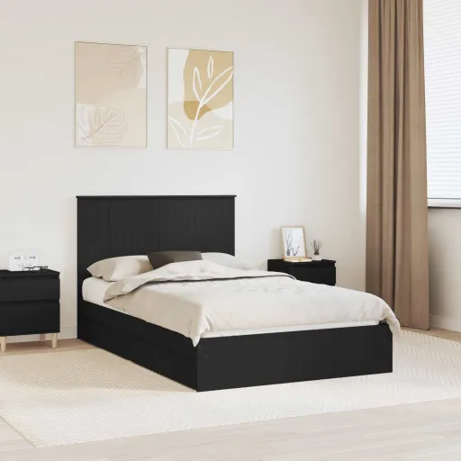 Cama com Armazenamento Preto 120 x 200 cm Madeira Processada