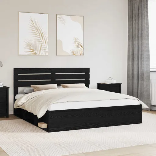 Estrutura da Cama Preto 200 x 200 cm Madeira de Pinheiro Sólida