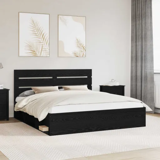 Estrutura da Cama Preto 200 x 200 cm Madeira de Pinheiro Sólida