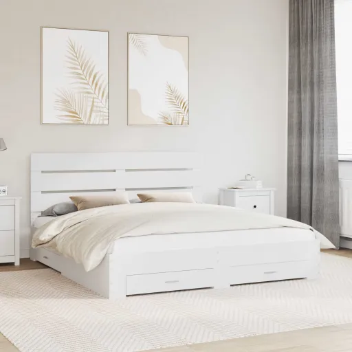 Estrutura da Cama Branco 200 x 200 cm Madeira Processada