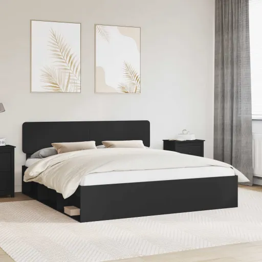 Estrutura da Cama Preto 200 x 200 cm Madeira de Pinheiro Sólida