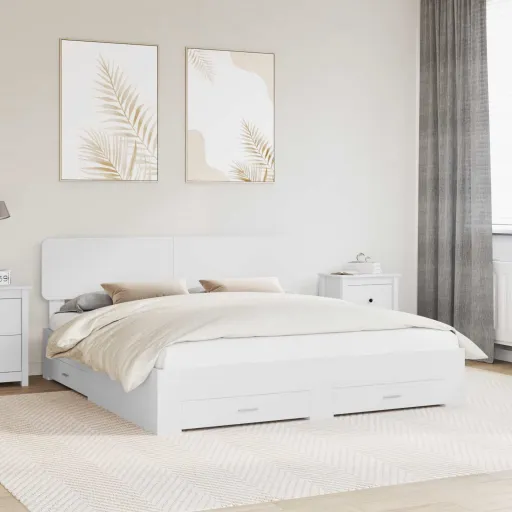 Estrutura da Cama Branco 200 x 200 cm Madeira Processada