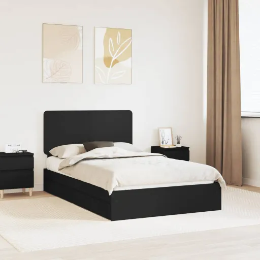 Cama com Armazenamento Preto 120 x 200 cm Madeira Processada