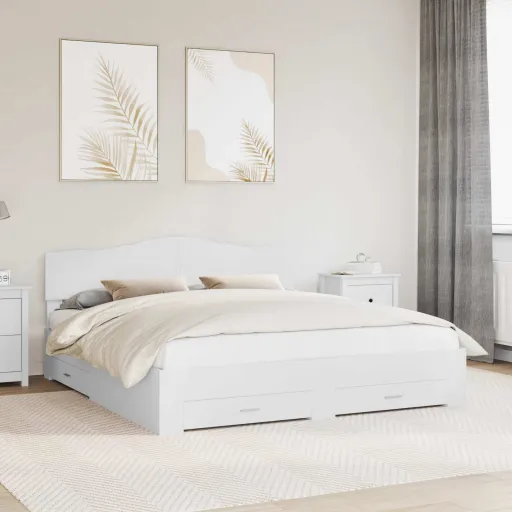 Estrutura da Cama Branco 200 x 200 cm Madeira Processada