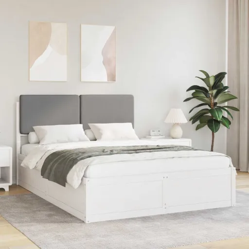Estrutura de Cama com Cabeceira Estofada Cinza Escuro