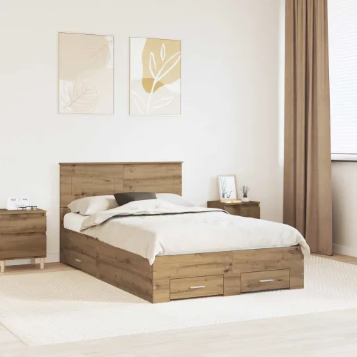 Estrutura da Cama com Cabeceira Carvalho Artesanal 120 x 190 cm