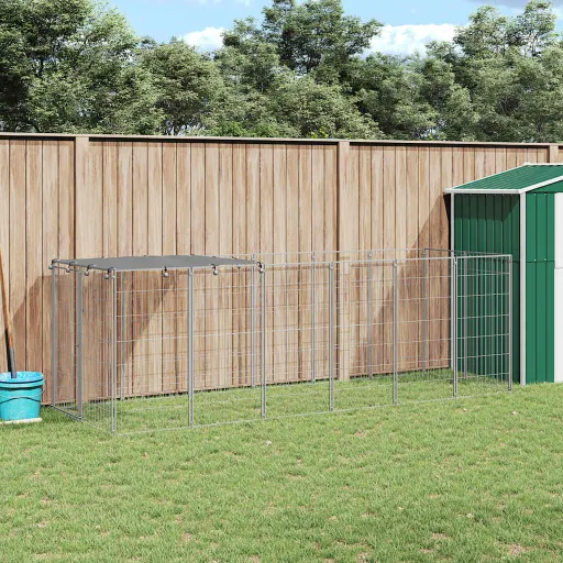 Canil para Cães 330x110x110 cm Aço Prateado