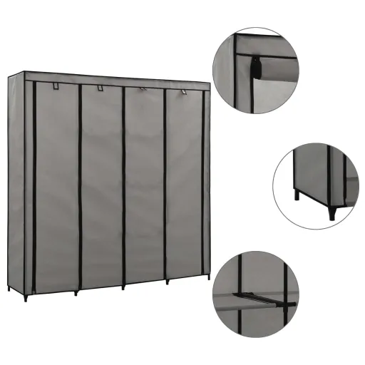 Roupeiro com 4 Compartimentos 175x45x170 cm Cinzento