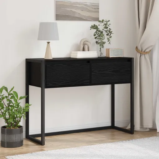 Mesa de Apoio com Gaveta Carvalho Preto 100 x 36 x 75 cm