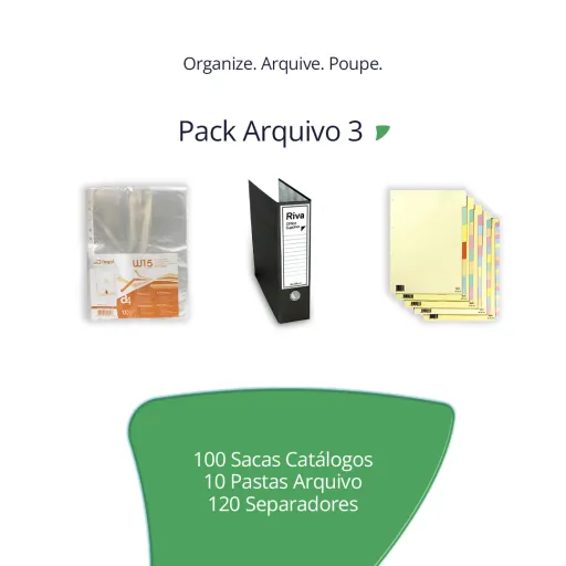 Conjunto 10 Pastas Arquivo 180CC + 1 Embalagem de Saca Catálogo 100 Unidades + 10 Conjunto Separadores 12 Posições