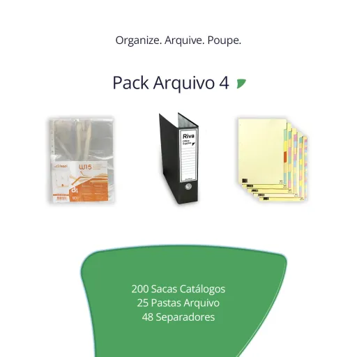 Conjunto 25 Pastas Arquivo 180CC + 2 Embalagens de Saca Catálogo 100 Unidades + 2 Conjunto Separadores 24 Posições