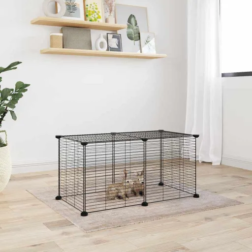 Gaiola p/ Animais de Estimação com 8 Painéis 35x35 cm Aço Preto