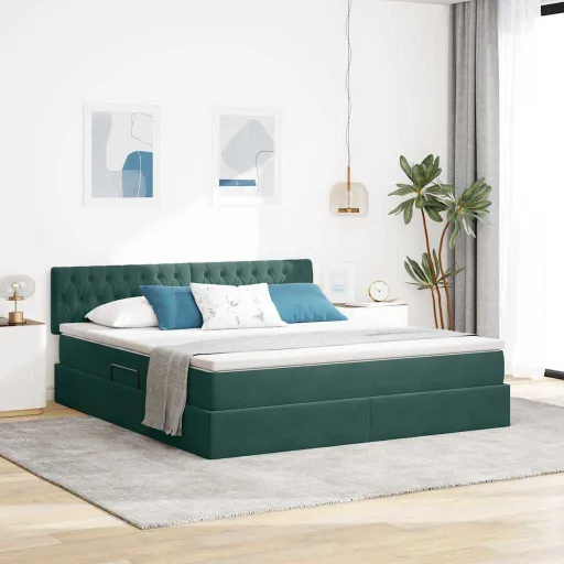 Cama com Armazenamento Verde Escuro 180 x 200 cm Veludo