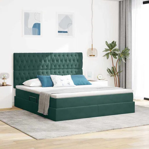 Cama com Arrumação e Colchão Verde Escuro 180 x 200 cm Veludo