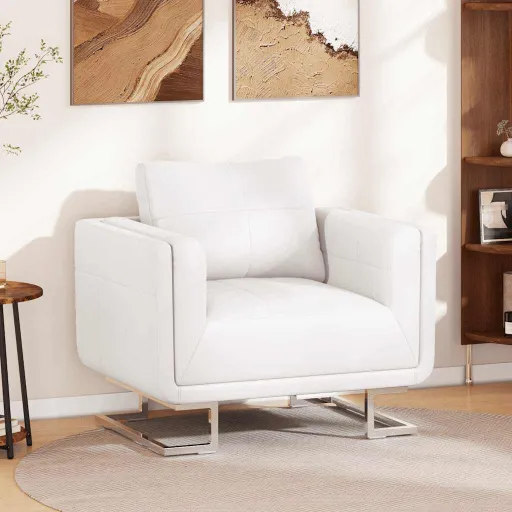 Poltrona Cubo com Pés Cromados Couro Artificial Branco