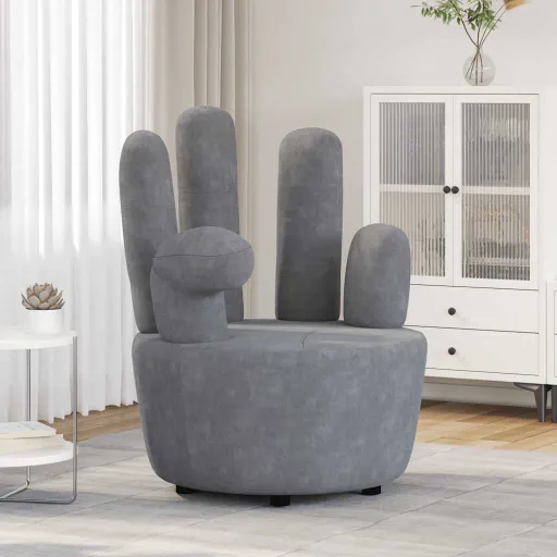 Cadeira em Forma de Mão Veludo Cinzento