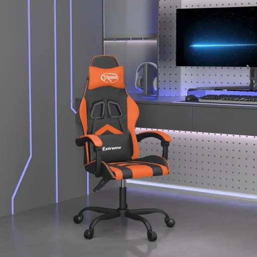 Cadeira Gaming Couro Artificial Preto e Laranja
