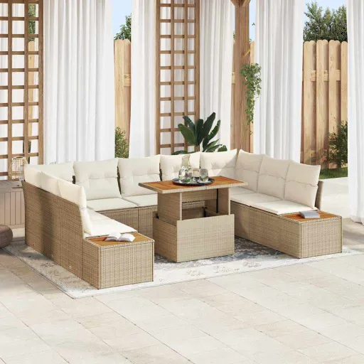 Conjunto de Sofá de Jardim   Bege Rattan Sintético (10 pcs)
